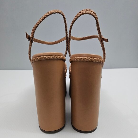 NEW Schutz Karima Platform Womens 9.5 Tan Leather Braided Chunky Block Heel 70s - Picture 9 of 14